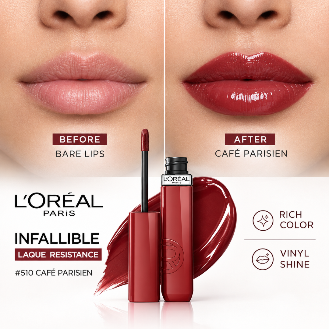 L'Oréal Paris Infallible Laque Resistance Lip Sets – Up to 16HR Wear & High Shine Color – Long Lasting Glossy Finish
