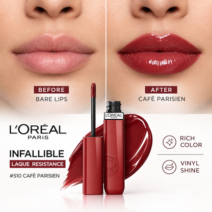 L'Oréal Paris Infallible Laque Resistance Lip Sets – Up to 16HR Wear & High Shine Color – Long Lasting Glossy Finish