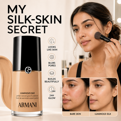 Armani Luminous Silk Perfect Natural Glow Foundation  – Natural Glow, 24H Wear – Soft-Focus Blur, Buildable Coverage