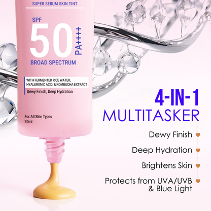 Blue Heaven Super Serum Skin Tint | 4-in-1 BB Cream + Serum + SPF 50+ PA++++ | Dewy Finish, Deep Hydration