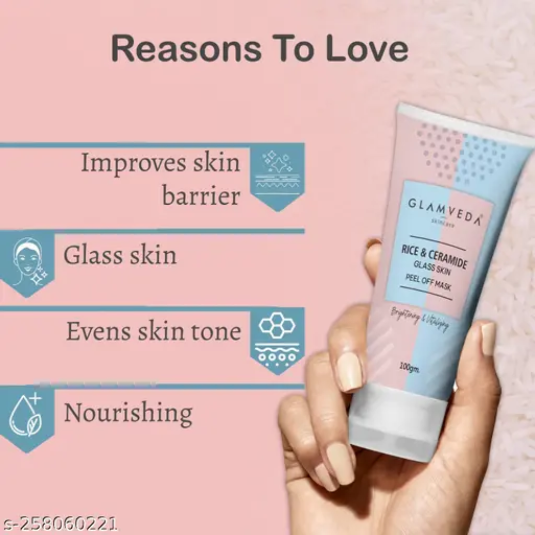 Glamveda Rice & Ceramide Glass Skin Peel-Off Mask – Brightening & Barrier Repair Mask
