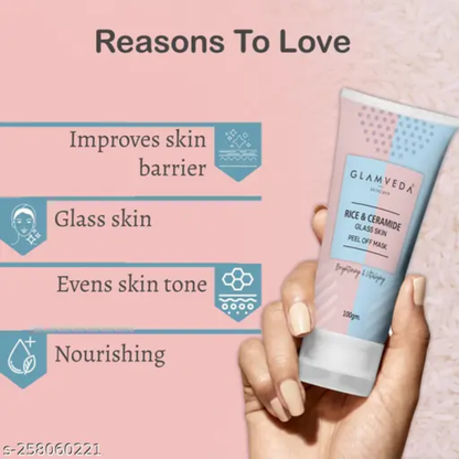 Glamveda Rice & Ceramide Glass Skin Peel-Off Mask – Brightening & Barrier Repair Mask