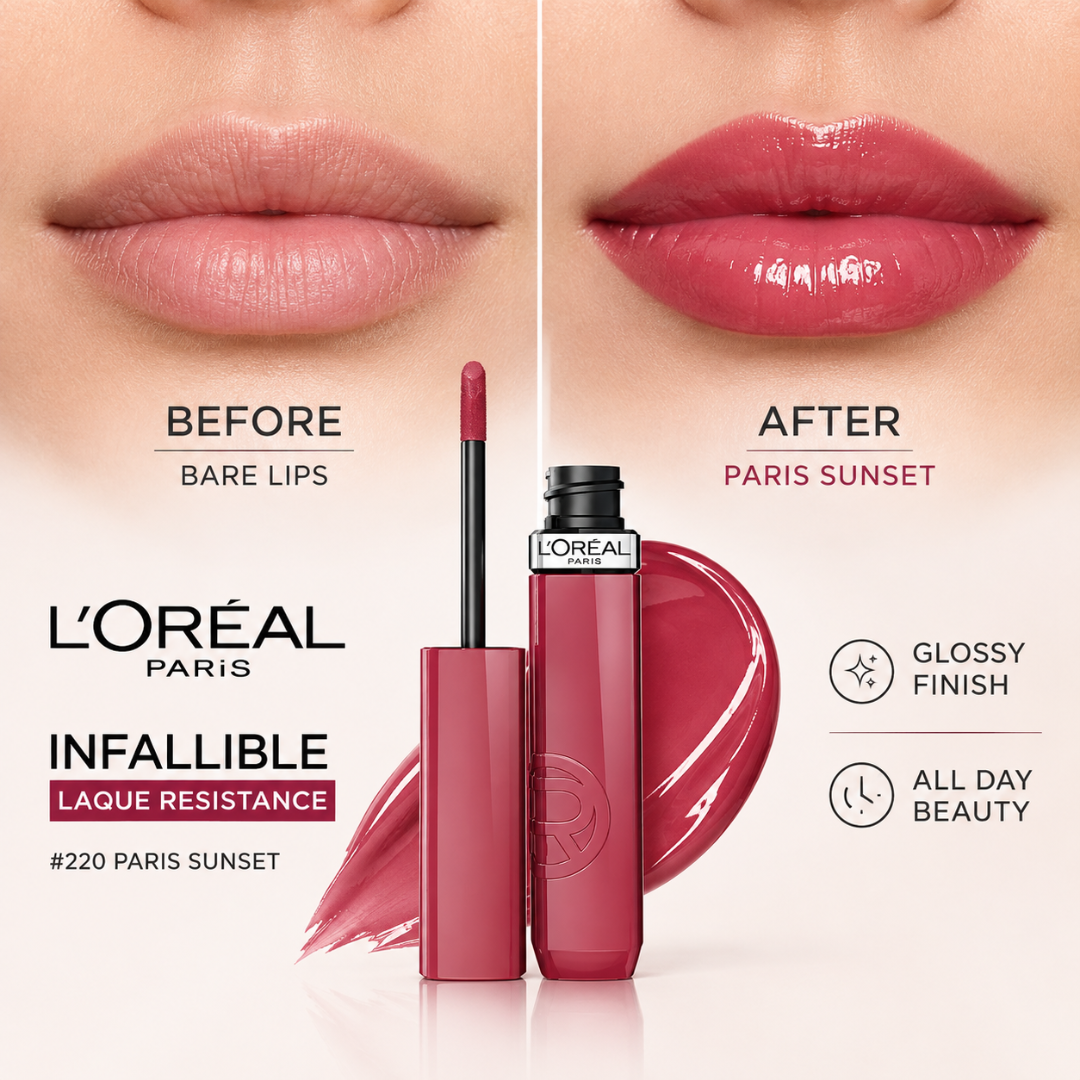 L'Oréal Paris Infallible Laque Resistance Lip Sets – Up to 16HR Wear & High Shine Color – Long Lasting Glossy Finish