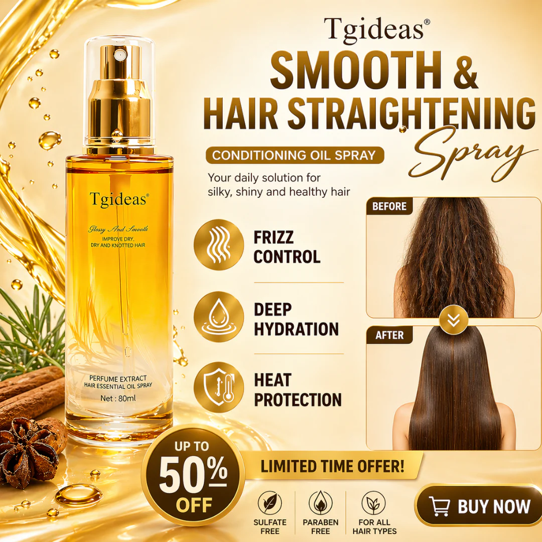 Tgideas Smooth & Hair Straightening Conditioning Oil Spray – Anti-Frizz, Deep Hydration, Heat Protection – With Avocado & Jojoba Oil – 72-Hour Fragrance – Sulfate & Paraben Free